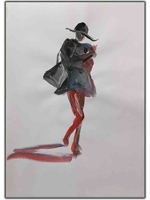 Gri Elbiseli Kadın Yağlı Boya Dokulu Tablo