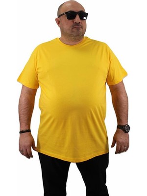 Starbattal Büyük Beden Sarı Basic Tişört 11100 Erkek Regular Fit Kısa Kol Bisiklet Yaka