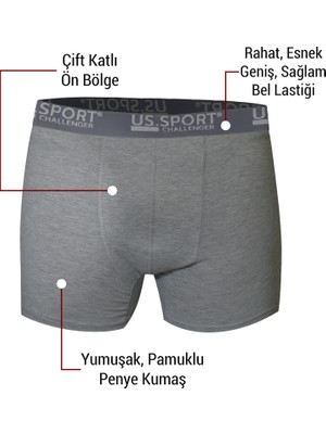 us.sport challenger 10'lu Premium Boxer, %100 Penye, Ultra Rahat, Uzun Ömürlü, Likralı, Pamuklu Boxer