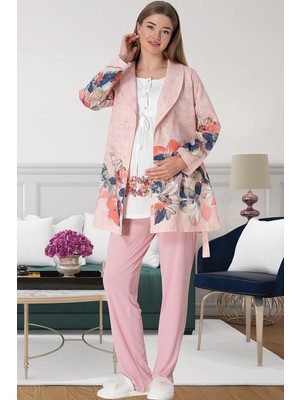 Mecit Pijama Mecit 5800 Bloom Pembe Sabahlıklı Lohusa Pijama Takımı