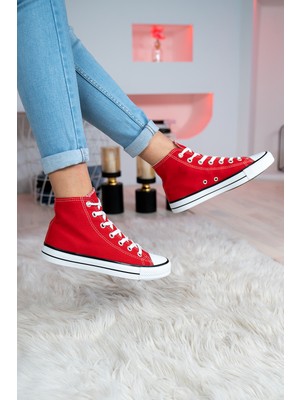 Bartrobel Kadın Erkek Keten Bilekli Spor Ayakkabı Kırmızı