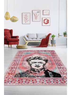 Homshtag Kahlo Dokuma Tabanlı Yıkanabilir Kaymaz Sanat Sever Halısı