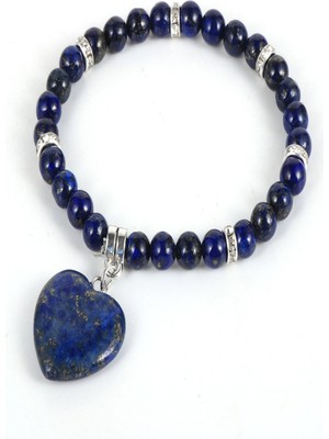 NehirTaş Sertifikalı   Doğal Taş Lapis Lazuli Kalpli Bileklik
