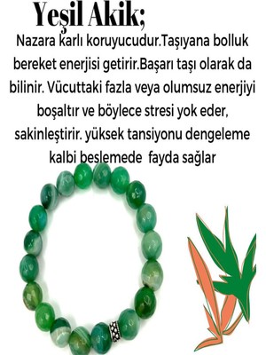 NehirTaş Sertifikalı   Yeşil Akik Doğal Taş Bileklik