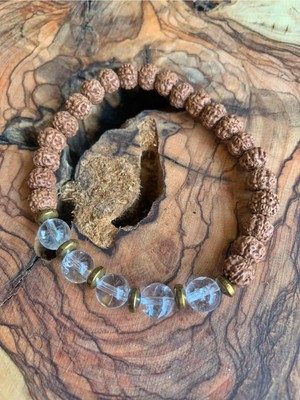 NehirTaş Sertifikalı   Rudraksha Tohumu ve Kristal Kuvars Bileklik