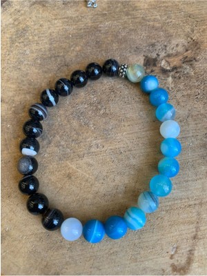 NehirTaş Sertifikalı   Mavi ve Siyah Akik Bileklik
