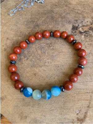 NehirTaş Sertifikalı   Jasper ve Mavi Akik Bileklik