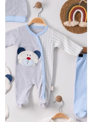 Babydonat Ayıcık Nakışlı Tulumlu % 100 Pamuk Erkek Bebek 5'li Set