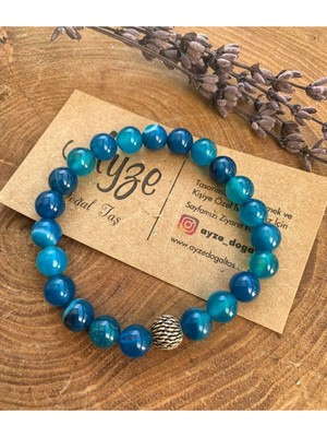 NehirTaş Sertifikalı   Gümüş Malzemeli Mavi Akik Bileklik