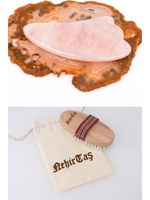 NehirTaş Sertifikalı Doğal At Kılı Fırçası ve Pembe Kuvars Guasha Bileklik