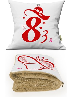 Caisya Home 8 Mart Kadınlar Gününe Özel Tv Battaniyeli Opsiyonel Dekoratif Kırlent Yastık