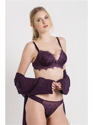 Magic Form 4592 Kadın Koyu Mürdüm Brode Dantelli Süngerli Sütyen