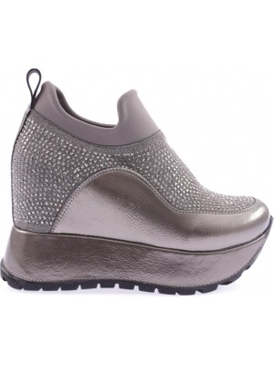 DGN 927-23Y Kadin Mega Kalin Taban Silver Taşli Sneakers Ayakkabi