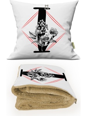 Caisya Home I Harfi Baskılı Kişiye Özel Opsiyonel Battaniyeli Yastık Dekoratif Kırlent