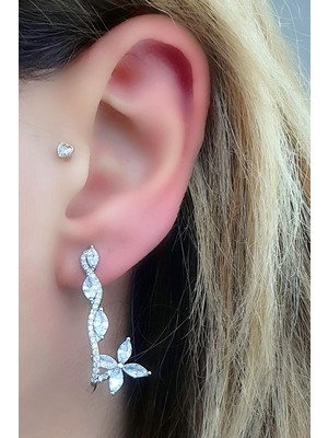 Ose Shop Pırlanta Parlaklığında Zirkon Taşlı 925ayar Gümüş İtalyan Tasarım Şık Küpe