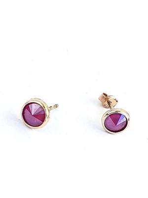 Ose Shop Pembe Swarovski Taşlı 925AYAR Gümüş Rose Tek Taş Küpe