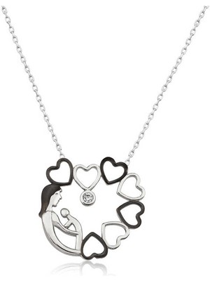 Stil Love Gümüş Kalp Çemberi Anne Çocuk Bayan Kolye