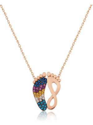 Stil Love Gümüş Rose Ayak Izi Bayan Kolye