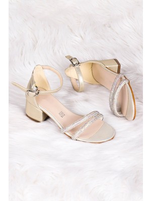Kiko Kids Sarer Vakko Taşlı Kız Çocuk 3 Cm Topuklu Sandalet Abiye Ayakkabı