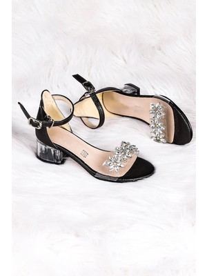 Kiko Kids 790  Taşlı Kız Çocuk 3 cm Şeffaf Topuklu Sandalet Ayakkabı Platin