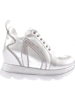 DGN 1062-23Y Kadin Mega Kalin Taban Silver Taşli Sneakers Ayakkabi