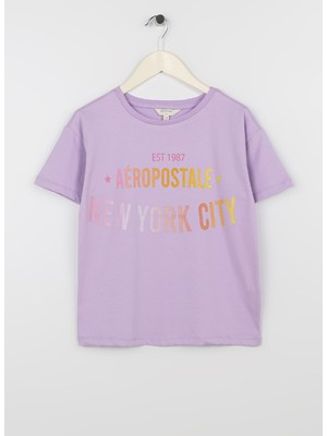 Aeropostale Baskılı Lila Kız Çocuk T-Shirt 23SAG-31