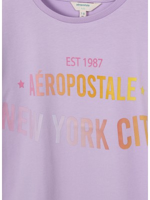 Aeropostale Baskılı Lila Kız Çocuk T-Shirt 23SAG-31