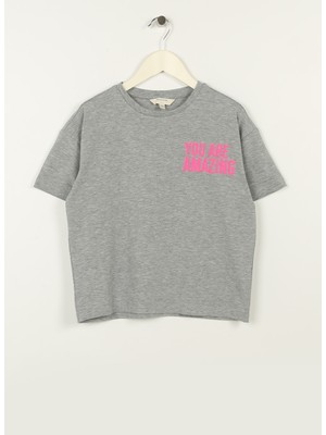 Aeropostale Baskılı Gri Melanj Kız Çocuk T-Shirt 23SAG-36