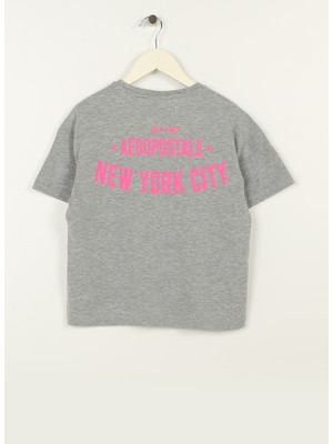 Aeropostale Baskılı Gri Melanj Kız Çocuk T-Shirt 23SAG-36