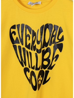 Limon Baskili Sari Kız Çocuk T-Shirt Cool Girl-23