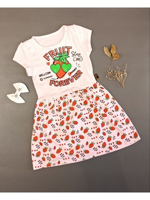 Aybalam Kız Çocuk Fruit Forever Yazılı Çilek Desenli Pamuklu Elbise