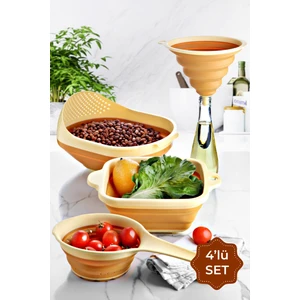 Elegant 4 Parça Akordiyon Süzgeç Seti 1x(Huni, Saplı Süzgeç, Kare Süzgeç, Pirinç Süzgeci) Sarı
