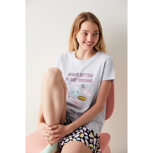 Sushi Kitties Slogan Baskılı Şortlu Pijama Takımı