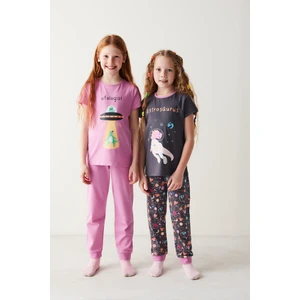Kız Çocuk Ufo Desenli 2li Pijama Takımı