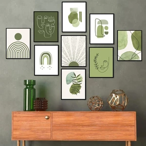 Nt Handmade 9 Parça Çerçeve Görünümlü Yeşil Desenler Duvar Dekoru Salon Yatak Odası Mutfak Için Tablo Seti