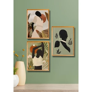 Nt Handmade 3 Parça Ahşap Çerçeve Görünümlü Afro-Tropic - Salon Yatak Odası Mutfak Için Tablo Seti
