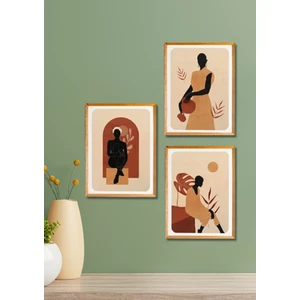 Nt Handmade 3 Parça Ahşap Çerçeve Görünümlü Afro-Soyut - Salon Yatak Odası Mutfak Için Tablo Seti