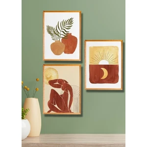 Nt Handmade 3 Parça Ahşap Çerçeve Görünümlü Sun Effect - Salon Yatak Odası Mutfak Için Tablo Seti
