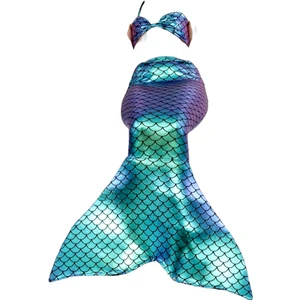 Lolli Boom Kids  Kız Çocuk Parlak Kumaş Bikini Takımı Efsane Deniz Kızı Doğum Günü Konsept Kostümü  3'lü Set Takım