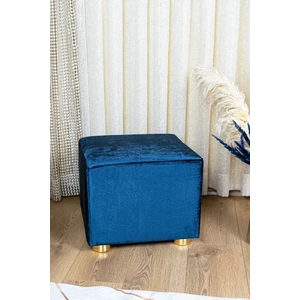 Ömas Konsept Premium Gold Ayaklı Lacivert Kadife Kumaşlı Ahşap Puf Ev Salon Mavi Puf Bench Silinebilir Puf