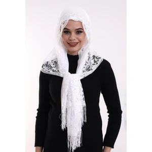 İhvan Online Narin Pamuk Tül Şal Beyaz-2 60X160