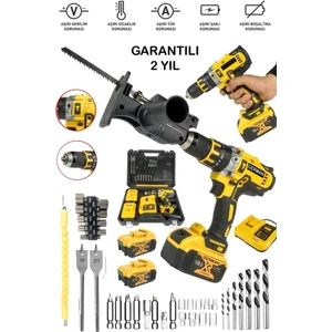 SCHUTZENGER 128 Vf Bakır Sargı Darbeli Şarjlı Matkap 2 Akü Metal Şanzıman Vidalama Testere Aparat 44 Pcs Setli