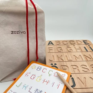 Montessori Eğitici Ahşap Oyuncak – Çift Taraflı Alfabe Öğrenme Tahtası