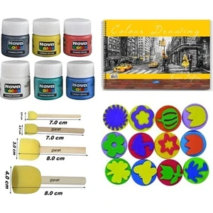 Novacolor Parmak Boyası Resim Defteri Baskı Seti Ponpon Fırçalı