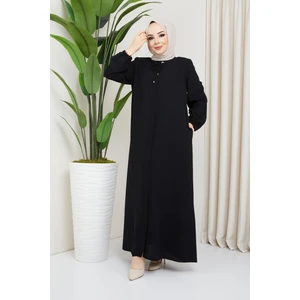 Hafsa Mina Önü Patlı Büyük Beden Siyah Ferace