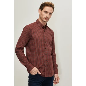 ALTINYILDIZ CLASSICS Erkek Antrasıt-kırmızı Slim Fit Dar Kesim Düğmeli Yaka Flanel Gömlek