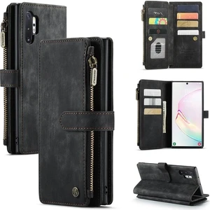 Samsung Galaxy Note 10 Plus / Note 10+ Için Vintage Pu Deri Çok Fonksiyonlu Flip Cüzdan Fermuar Kılıf  (Yurt Dışından)