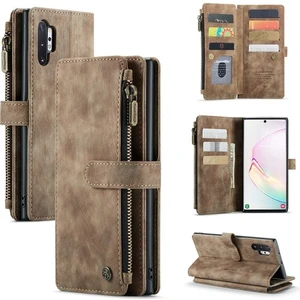 Samsung Galaxy Note 10 Plus / Note 10+ Için Vintage Pu Deri Çok Fonksiyonlu Flip Cüzdan Fermuar Kılıf  (Yurt Dışından)
