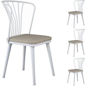 JB104 Metal Sandalye 4'lü Mutfak Yemek Masası Sandalyesi Beyaz - Bej