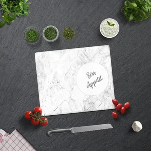 Bon Appetit | Taş Görünümlü | Cam Kesme Tahtası - Cam Kesme Tablası | 29cm x 34cm